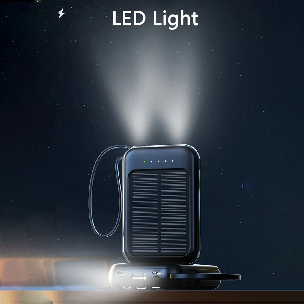 Solar--powerbank 50000 mah, hohe kapazität, ccc-zertifiziert, integrierte kabel, solarladegerät, 2 usb-anschlüsse, externes ladegerät, powerbank-LED, 2026 neue