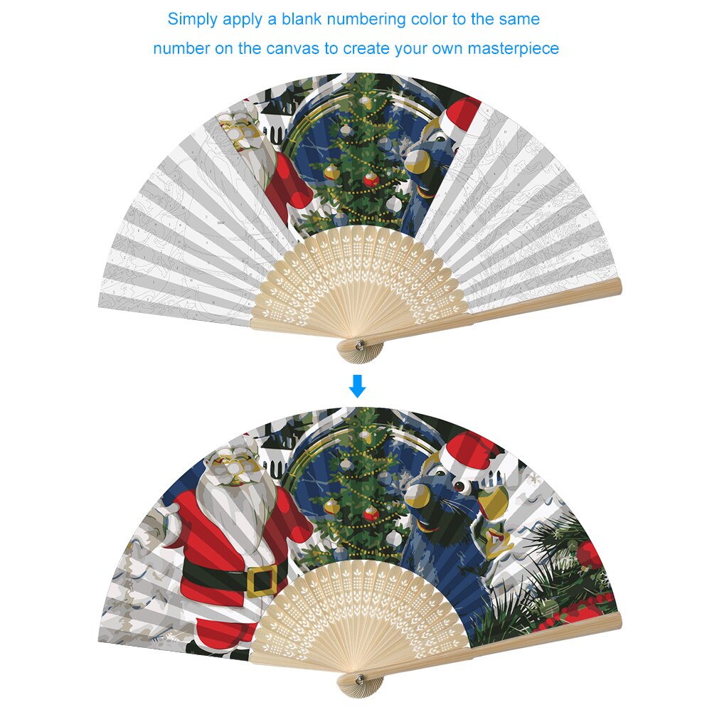 DIY Oil Painting by Numbers Folding Fan Artwork Christmas/Halloween Series Hand Painted Frameless Picture Painting Fan
