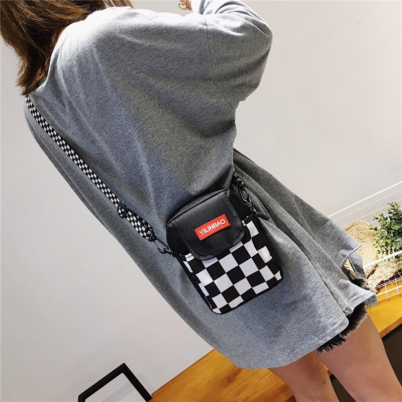 Harajuku Plaid Panelled Shoulder Messenger Bags Women Crossbody lattice Student Schoolbag Unisex Couples Riding bag Phone pocket