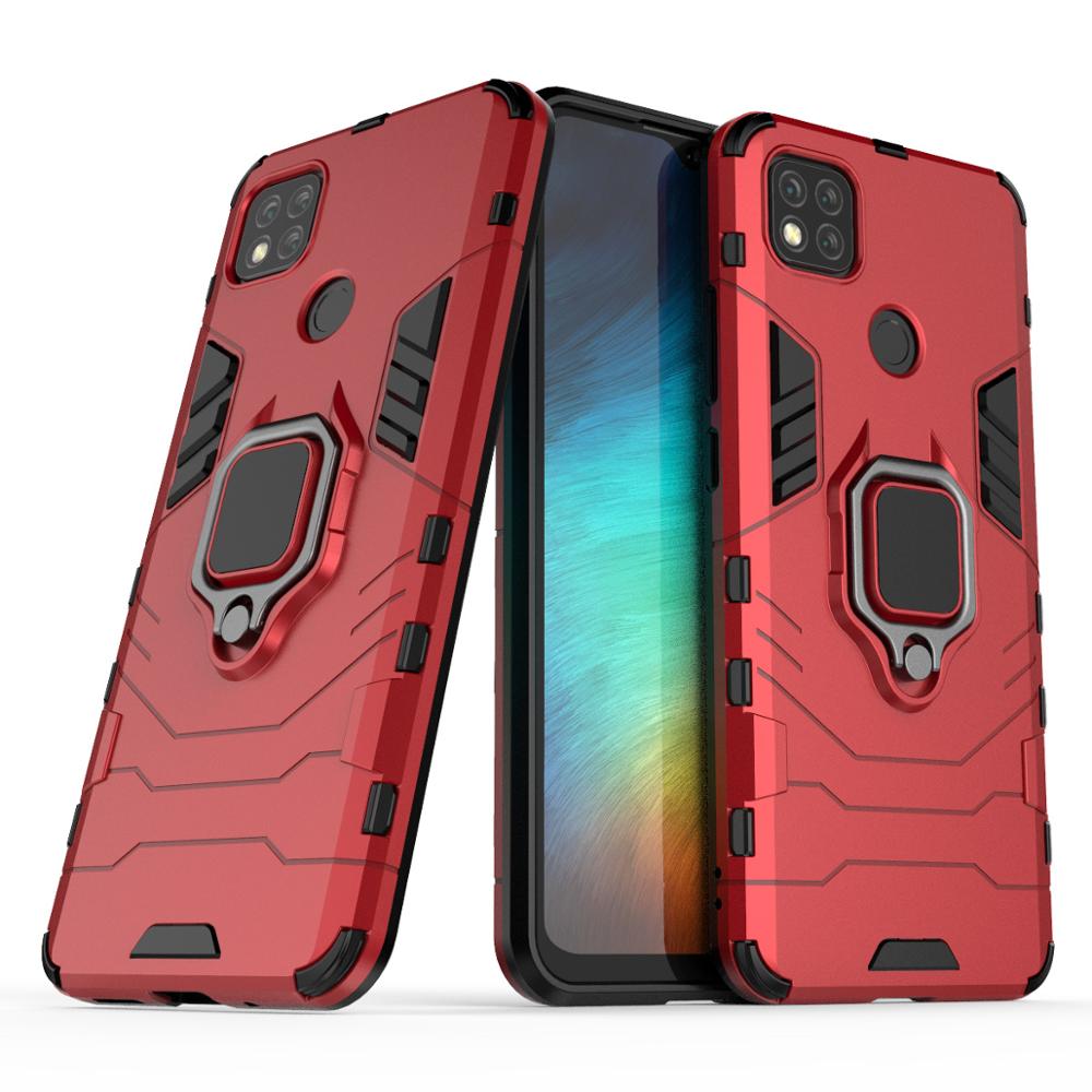 shockproof armor case Redmi 9C cases For xiaomi redmi 9c 9 c c9 xiomi redmi9c stand holder magnetic car ring phone cover coque: redmi 9c / Red