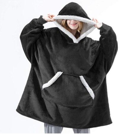 Winter Oversized Hoodie Sweatshirt Women Blanket with Sleeves Giant TV Blanket Sherpa Fleece Hoodies Bathrobe Casaco Feminino: D