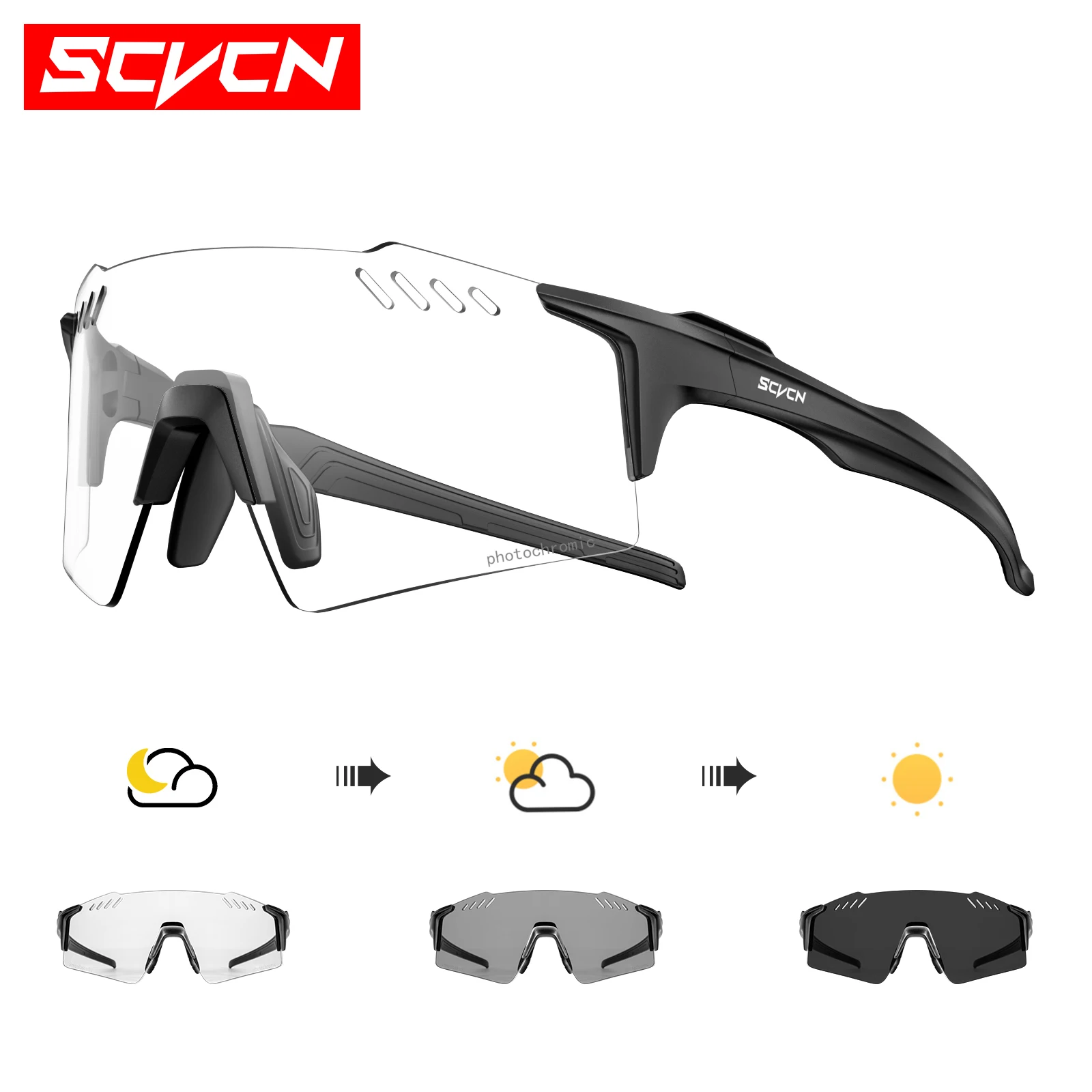 SCVCN gafas de sol fotocromáticas para exteriores, gafas deportivas para ciclismo, gafas para hombre, gafas de escalada MTB, gafas para mujer para conducir en bicicleta: Plata
