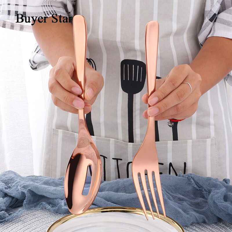 Buyer Star-cucharas de servicio y tenedor para ensalada, colador de cocina de acero inoxidable, iridiscente arcoíris, 7 colores, tamaño grande, 3 piezas