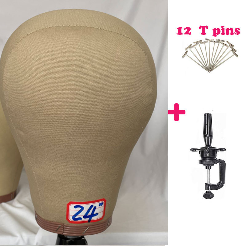 21-23 Inch Wig Head Cork Canvas Block Head for Making Wigs Mannequin Head With Stand Head Pins: Burgundy