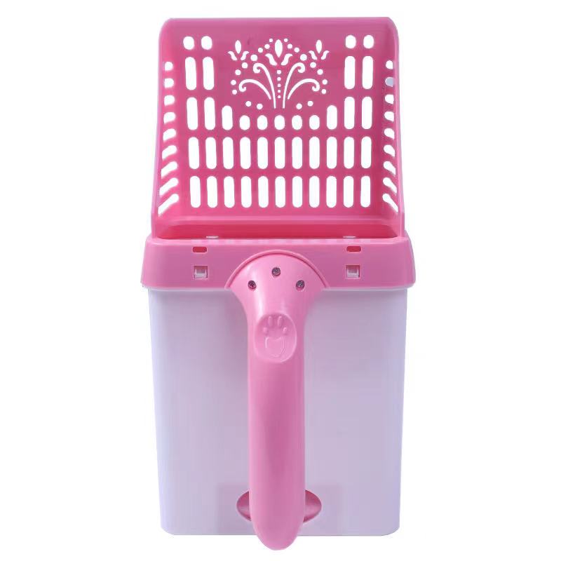 Pelle à litière de chat avec tamis creux et boîte à bac, idéal pour le nettoyage du sable, pour chiens et animaux de compagnie: pink