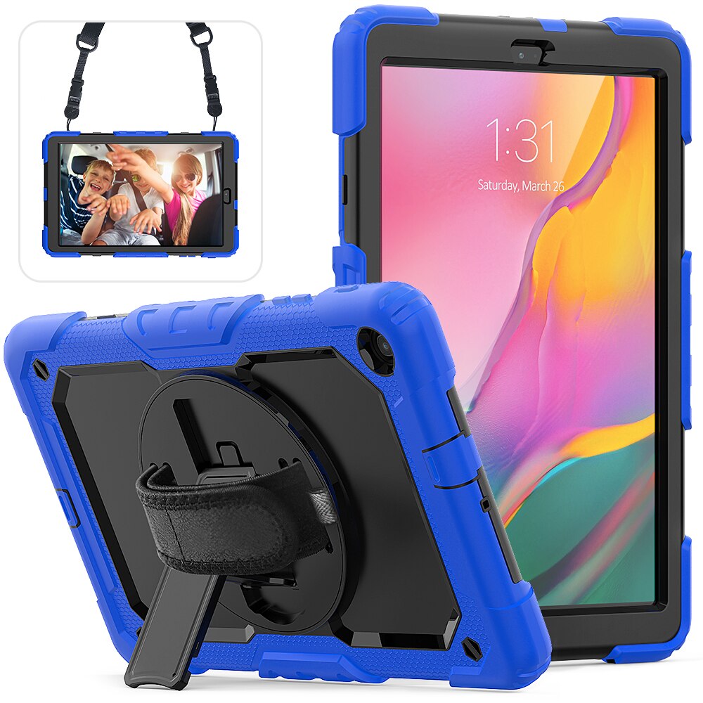 360- rotations handrem och stödfodral i silikon för tablets för samsung galaxy tab  a 10.1 fodral sm  t510 t515 skyddsfodral: Blå