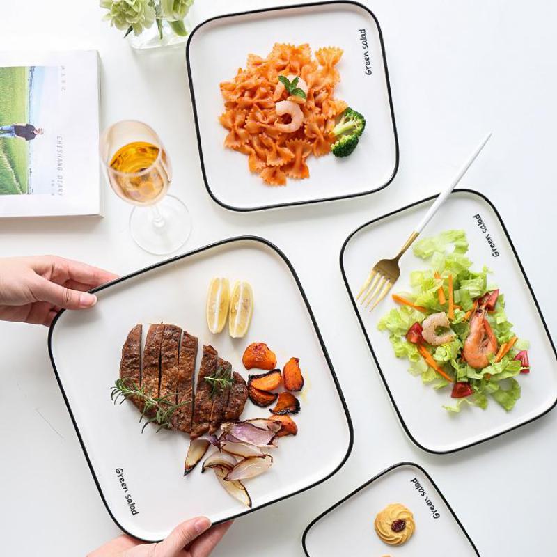 Ceramic Tableware European Square Plate Home Simple Western Pasta Pasta Steak Breakfast Plates