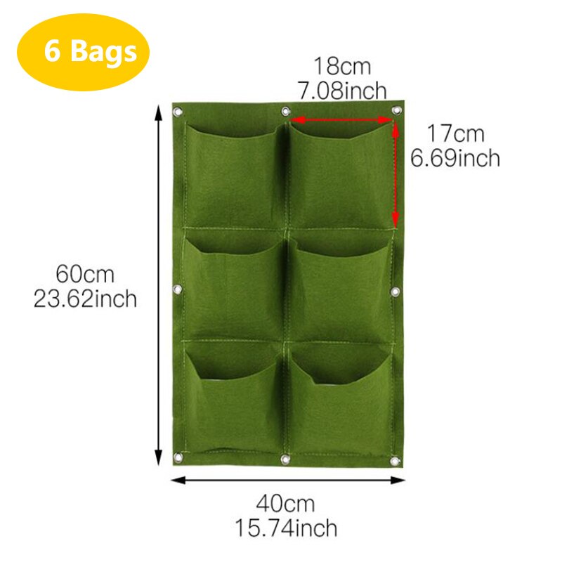 Bolsas de cultivo de jardín Vertical, macetas colgantes de pared para plantas, color verde y negro, suministros de jardinería, T1, 2/4/9 bolsillos: 6pockets 60X40 G