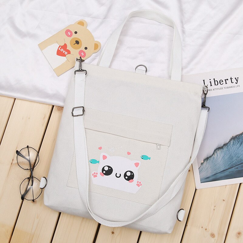 Purafay, bolso de lona para mujer, bolso de algodón, bolso de compras reutilizable ecológico, bolso de compras, bolso de tela, mochila de Estudiante: White 2