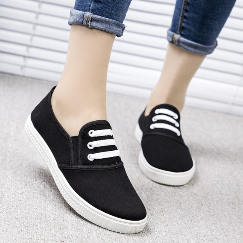 Plate-forme Creepers chaussures femmes toile décontracté blanc chaussures dames peu profonde blanc chaussures bout rond Zapatos Mujer chaussures plates grande taille 36-40