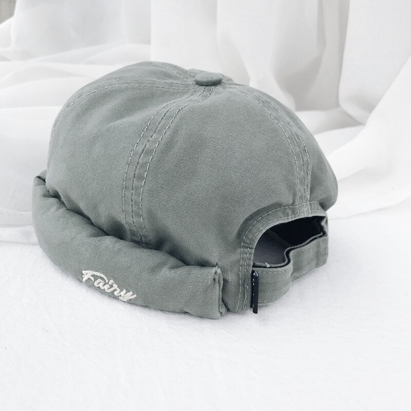 Vintage Hip Hop caps Men Washed Cotton Skull cap Adjustable Retro Brimless Hat Landlord Breathable Beanie Hat Sailor Cap: Grey B