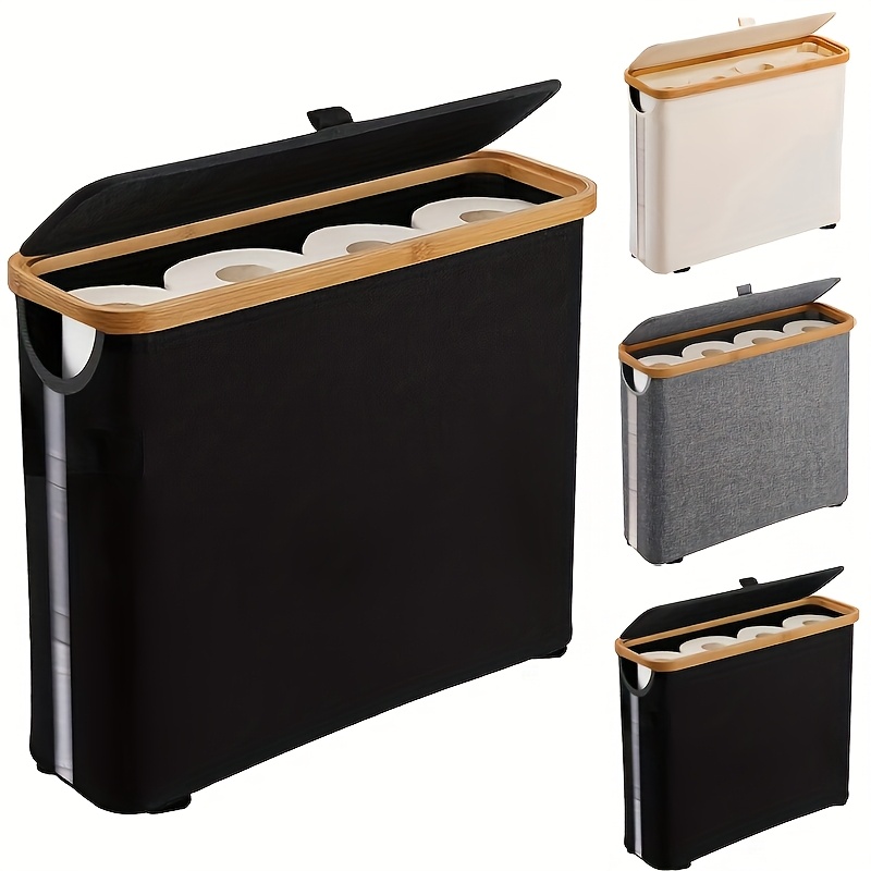 Boheemse stijl bamboe toiletrolhouder met opbergmand, opvouwbare opbergmand, wasmand, opbergruimte voor papieren handdoeken