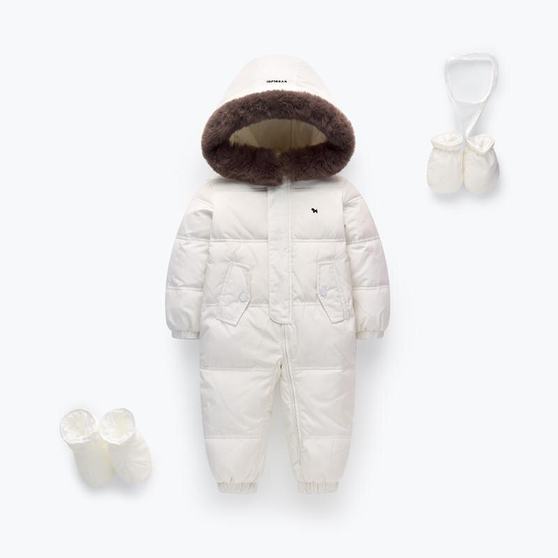 Officiële orangemom-winkel baby winter romper eendendons baby sneeuwpak kind jumpsuit kinderen bovenkleding warme overalls voor meisjes: Wit / 12m
