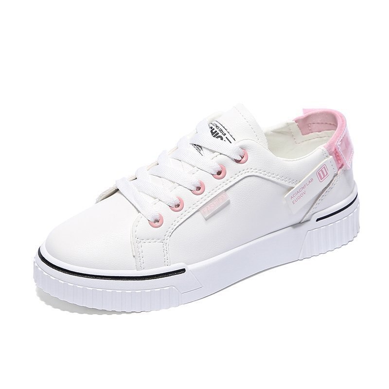 Breathable thick soled shoes women's sports shoes women's leisure student running shoes Girls All-match flat sneakers: Pink / 36