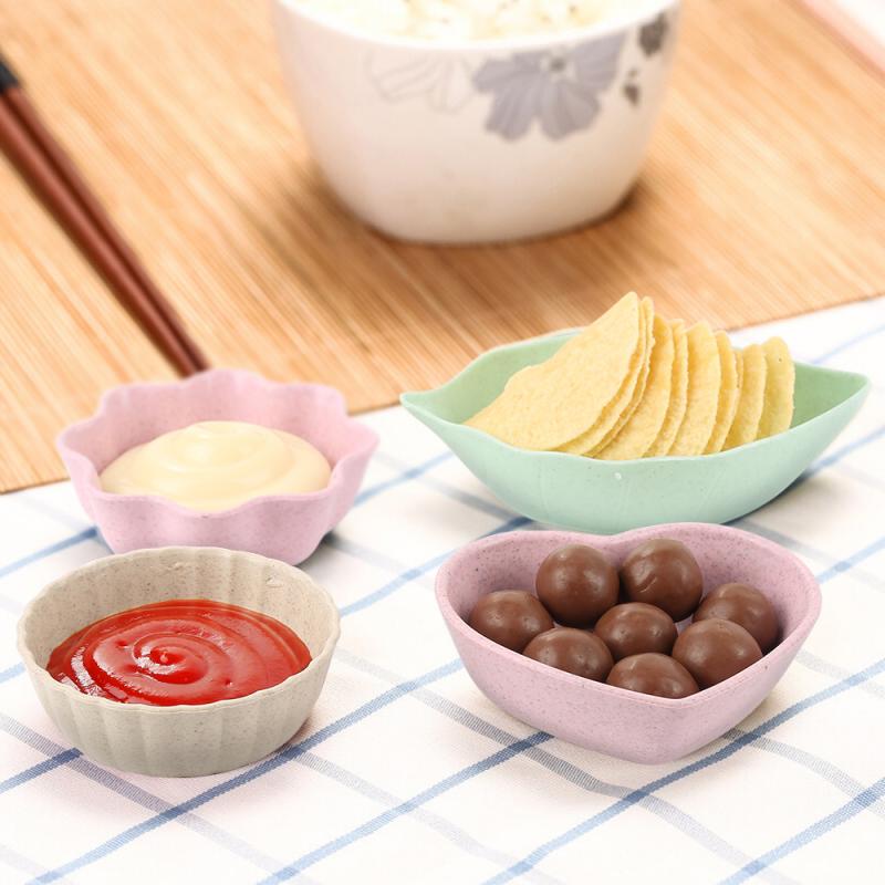 Bol d'assaisonnement polyvalent bol assiette | Feuille en forme de cœur blé bol d'assaisonnement, petites assiettes plat de collation, Sauce facile à nettoyer outil de cuisine 1 pièce