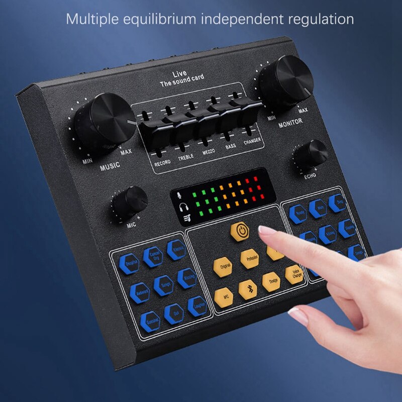 Tarjeta de sonido en vivo V9, tarjeta adaptadora mezcladora de Audio con cambio de voz, con variedad de efectos especiales, ajustes de equilibrio múltiples