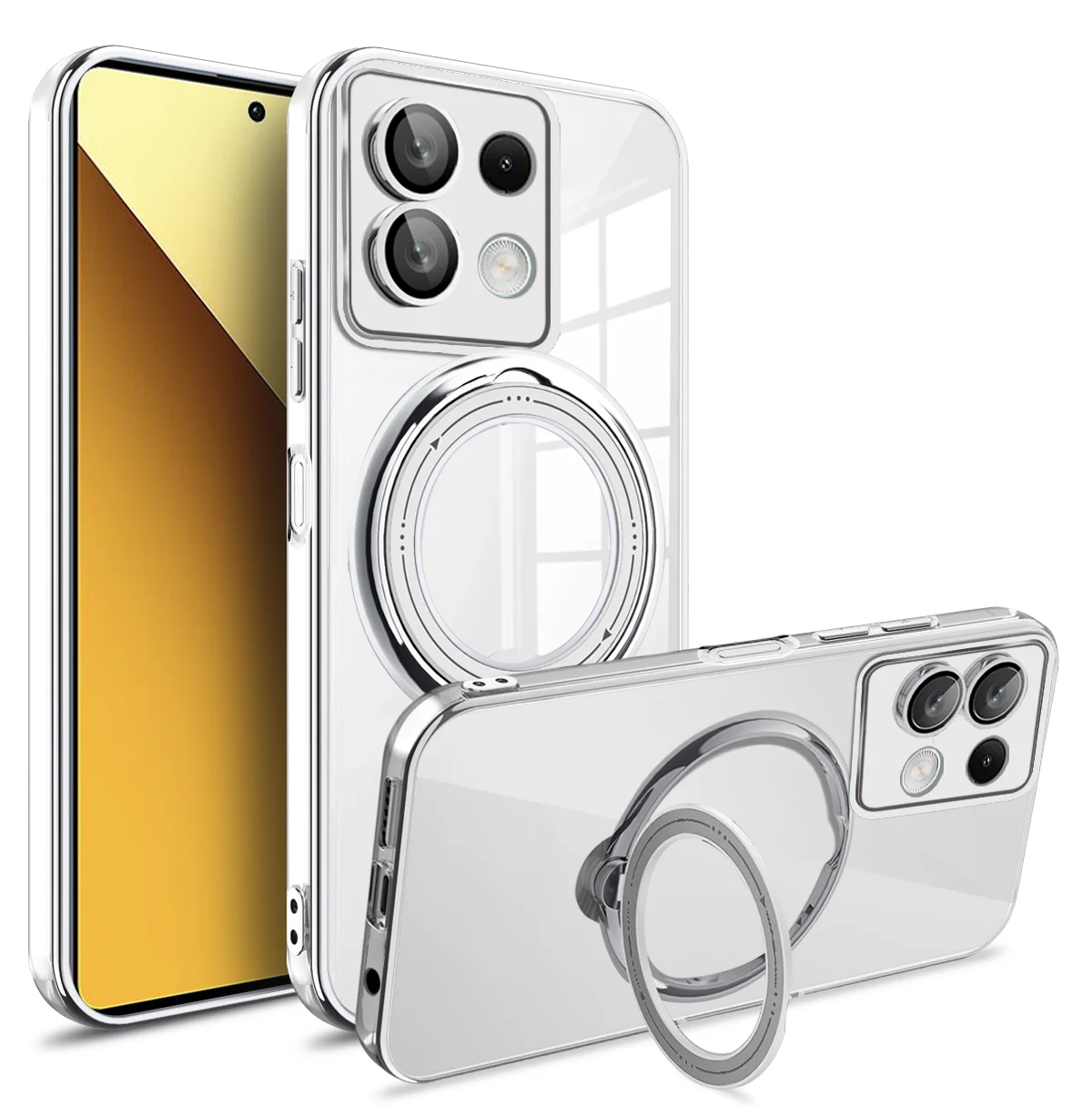 Etui til redmi note 13 pro plus 4g 5g xiaomi poco  x6 pro  x6 13t magsafe transparent ring trådløs opladning magnetisk linsecover: Abs / Sølv