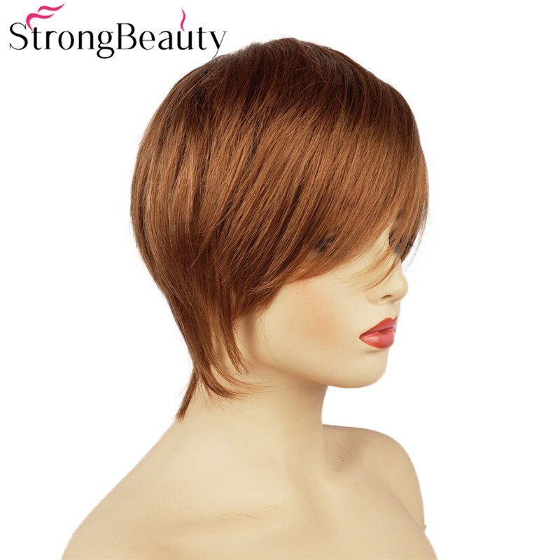 StrongBeauty Short Straight Wigs Natural Hair Women's Synthetic Wig Layered Cut Hair Wigs