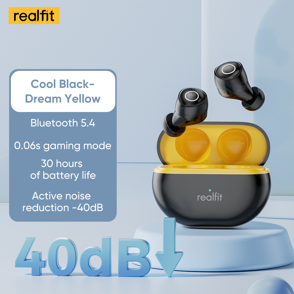 Realfit F4 Mini ANC auriculares Bluetooth 40dB cancelación activa de ruido HIFI auriculares inalámbricos de graves pesados para realme xiaomi: Negro