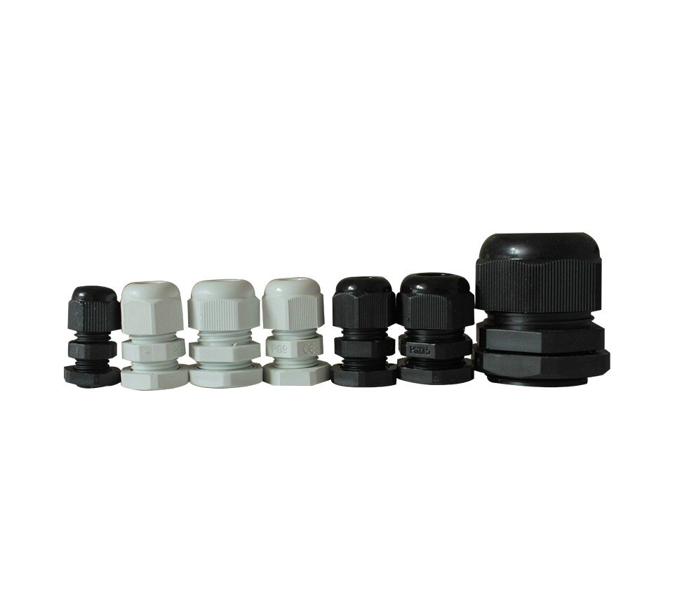 Hvide og sorte vandtætte plaststik  pg9 kabelforskruninger, på lager , 4mm ~ 8mm