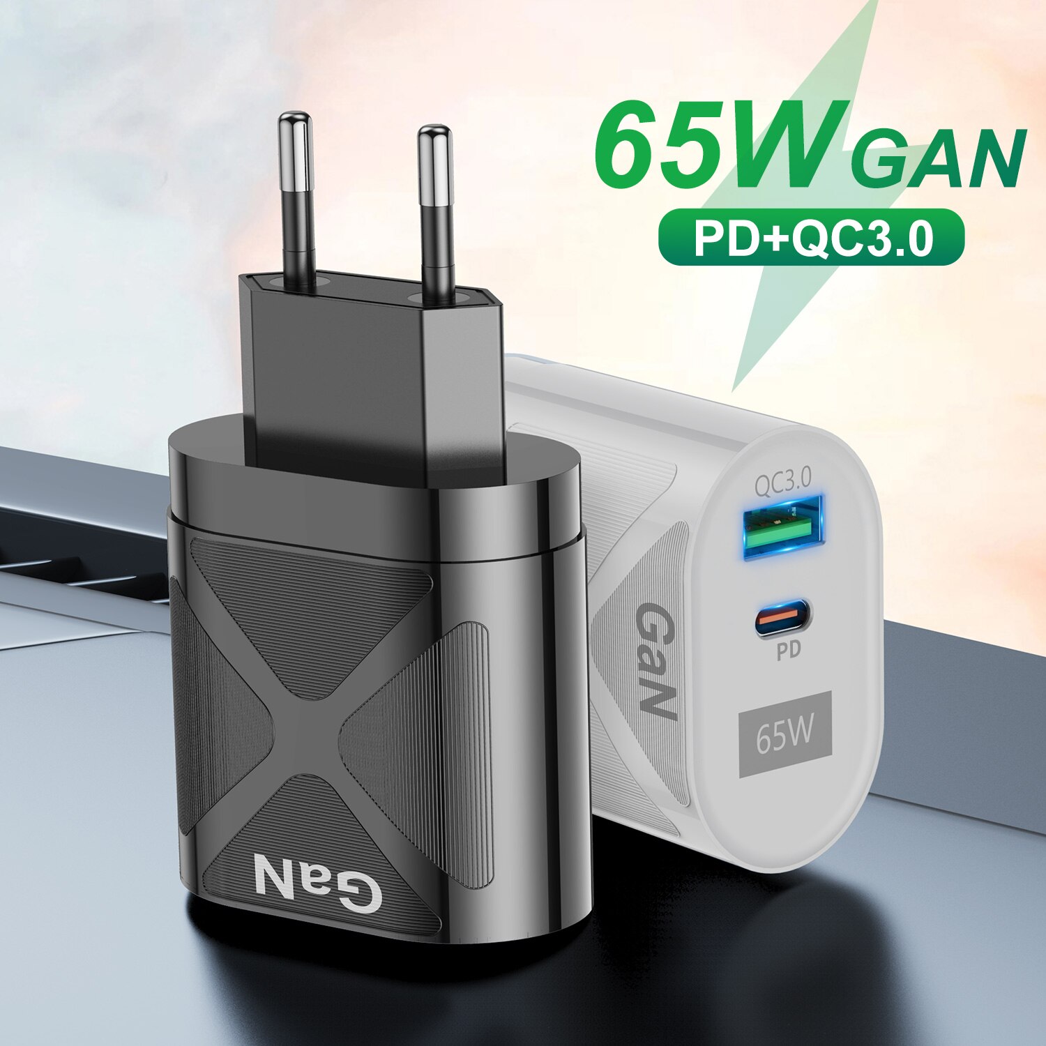 GTWIN 65W GaN PD Fast Charger Quick Charge QC3.0 USB-A Type C Fast USB C Charger For Huawei Xiaomi iPhone12 13 Pro Max X Macbook