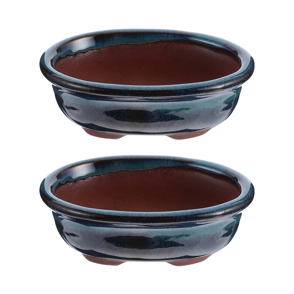 2pcs Chinese Style Bonsai Flowerpot Ceramic Craft Plant Pot Planter Home Decor Glazed Planter Ornament: Default Title
