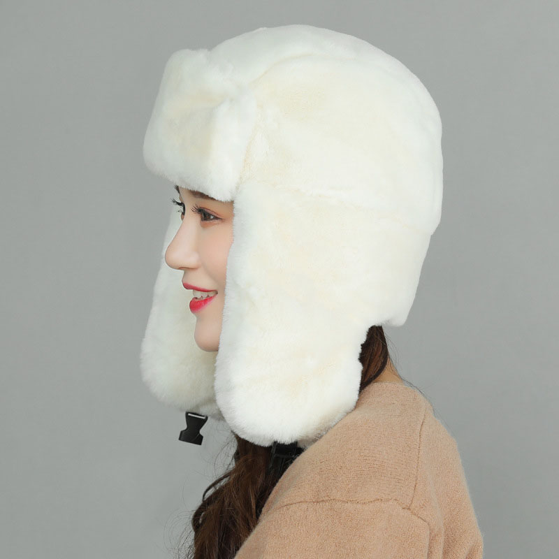 Vinter bomber hattar kvinnor ushanka keps med öronlaff tjockt varmt ryskt vindtätt sammet hatt öronskydd vuxen solid 58 cm
