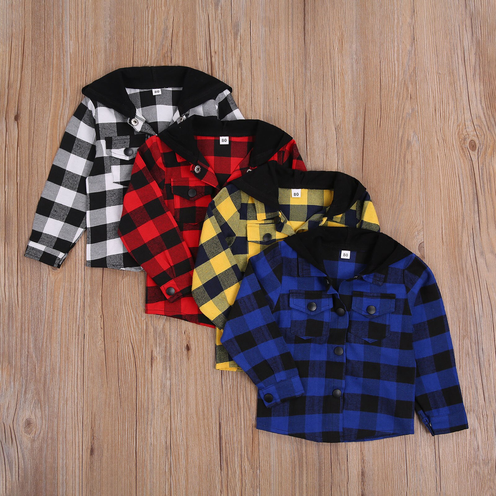 Pudcoco Toddler Baby Clothes Long Sleeve Single-breasted Hooded Plaid Pattern Print Coat with Flap Pockets Cotton Outfit Baby