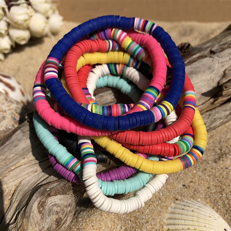 Bohème perle extensible Bracelet plage coloré polymère argile Heshi perle Bracelet à breloques femmes