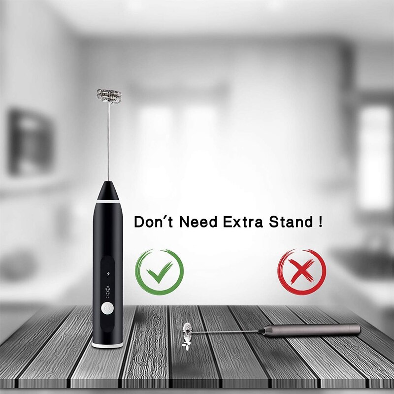 Rechargeable Milk Frother Handheld 3-Speed Adjustable For Latte Coffee Cappuccino,Egg Mixer With 2 Whisks,Mini Blender And Foame