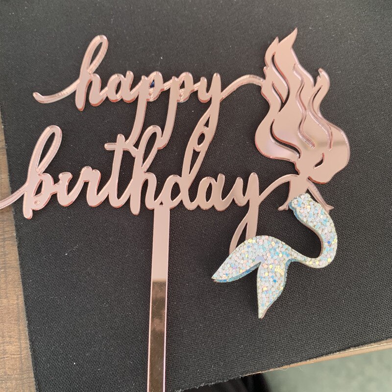 Round Happy Birthday Cake Topper Acrylic Paper Dessert Table Dessert Dress Up Party Supplies Cake Topper for Party Decoration G: Mermaid white
