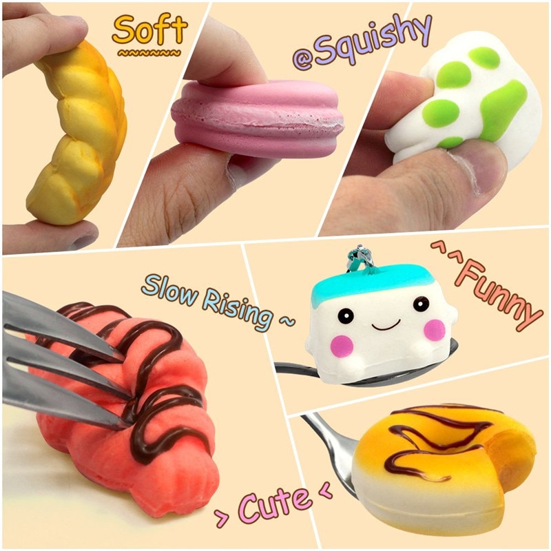 10Pcs's 30 stücke Squishy Langsam Rising Entzückende Brot Kuchen Brötchen Anhänger Donut Charme Squishies Spielzeug Squeeze Spielzeug, stress Relief Spielzeug