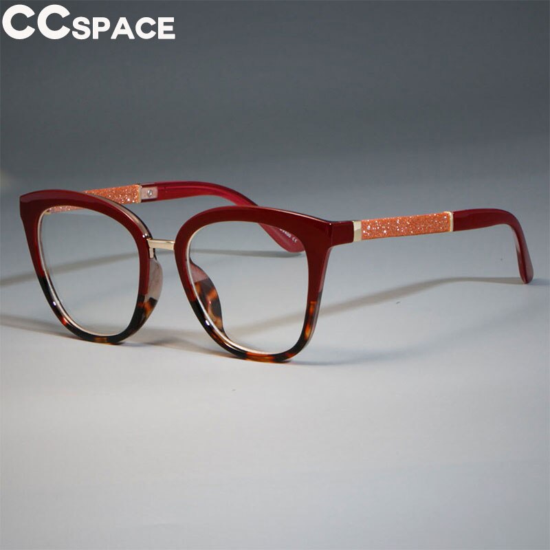 45074 Glitter Benen Vierkante Brilmonturen Vrouwen Shiny Red Leopard Optische Brillen Mode Brillen