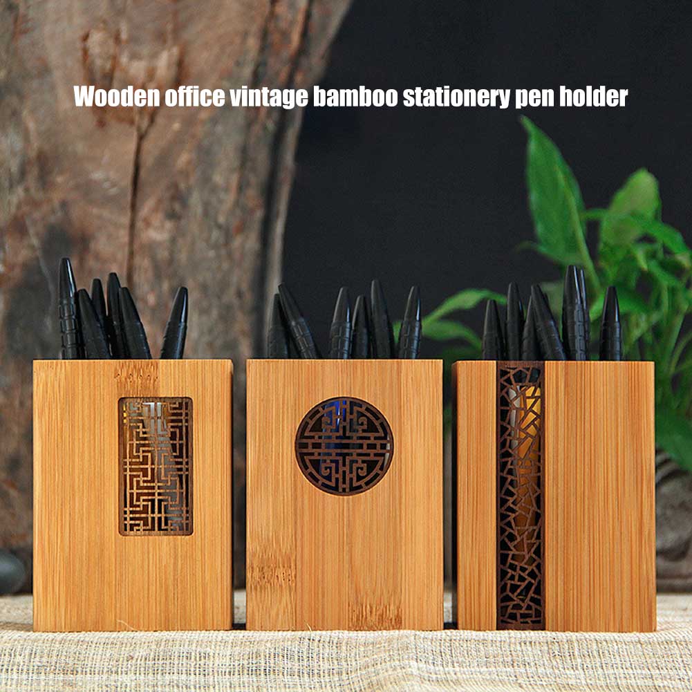 Porta lápiz de madera hueco tallado vaso para pluma organizador de escritorio maquillaje pincel titular EM88