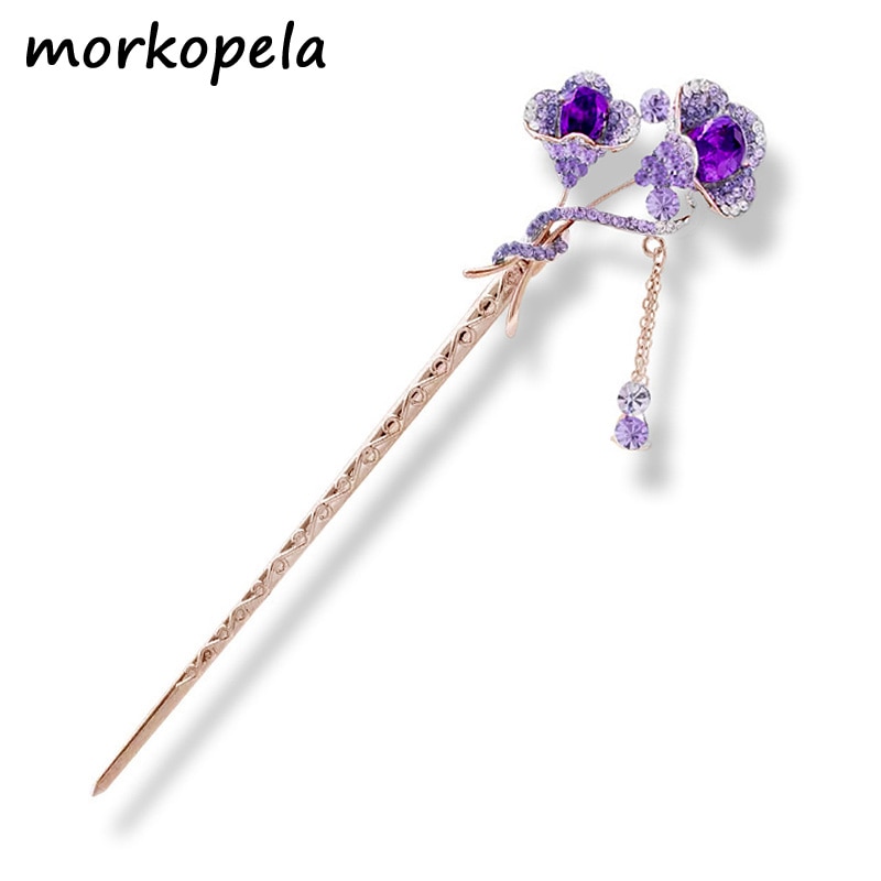 Morkopela Blume Kristall Haarnadel Charme Haar Clip Zubehör Strass Braut Haar Stick Schmuck Hochzeit