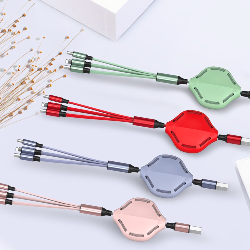 Rétractable 3in1 2in1 USB Type C Micro USB 8 broches câble pour iPhone Huawei chargeur câble 110cm 2A charge rapide USB C câble