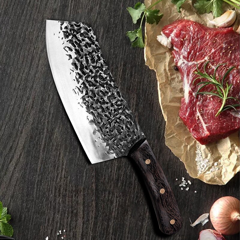 Hand Forged Hammer Pattern Kitchen Knife Chinese Style Kitchen 5Cr15 Stainless Steel Chop and Slice Knife Sharp Kitchen Knife