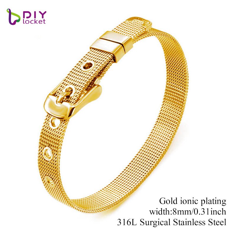 8mm/ 10mm Stainless Steel bracelet bangles Wristband Accessory Fit for Slide Letters Charms LSBR01-02: 8MM Gold