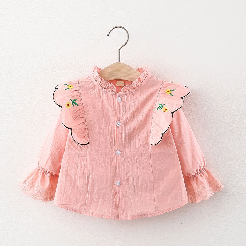 Mädchenblusen, babyblusen mit blumenstickerei, oberteile für kleinkinder, herbstkleidung, langärmeliges, einreihiges t-Shirt für kleinkinder: Ah5702 rosa / 3t