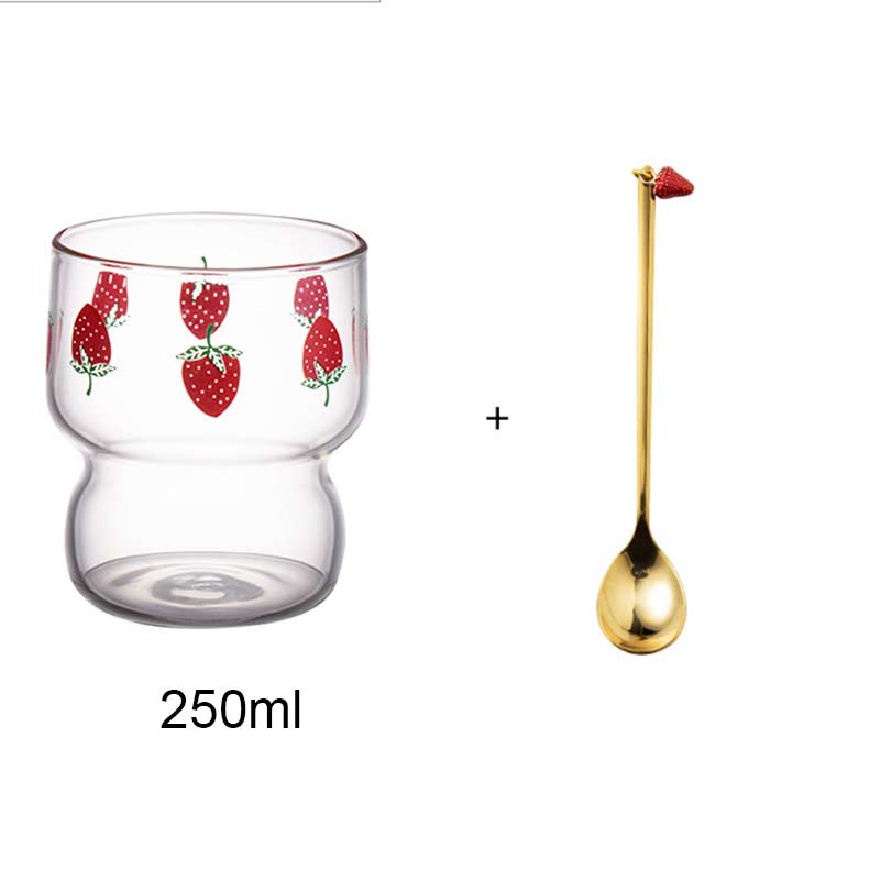 Nordic strawberry glass cup transparent milk cup juice water drinking cup hemmakontor värmebeständig kaffemugg med sugrör