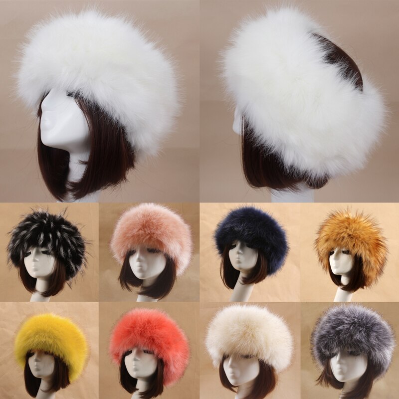 Winter Elastische Oorbeschermers Tulband Dikke Harige Haarband Fluffy Russische Faux Fur Vrouwen Bont Hoofdband Hoed Outdoor Earwarmer Ski Hoeden