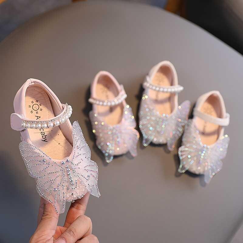 Efterår pigesko bling prinsesse sko sommerfuglevinge enkeltsko string perle dansesko til børn skridsikre lejligheder  k216
