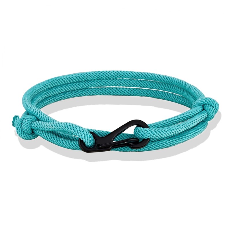 MKENDN-pulsera de cuerda de estilo náutico para hombre y mujer, brazalete minimalista de escalada, mosquetón, color azul oscuro, medianoche: Sky blue