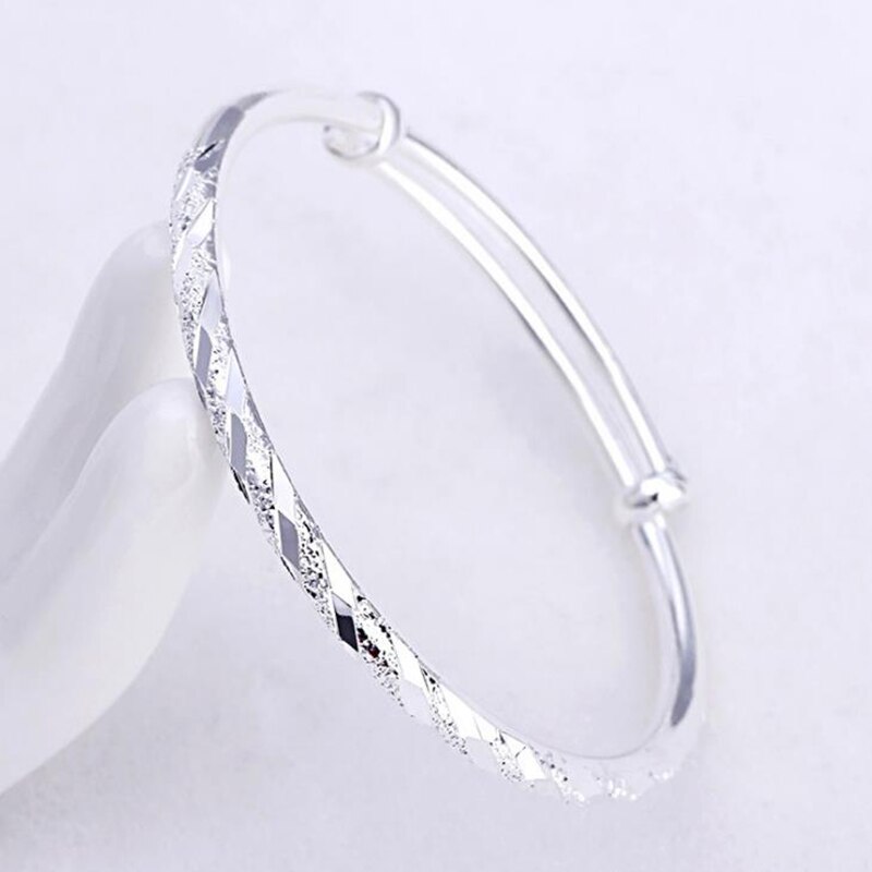 Arrivals 925 Sterling Silver Matte Circle Bangle Bracelets For Women Lady Adjustable Bracelet AY332