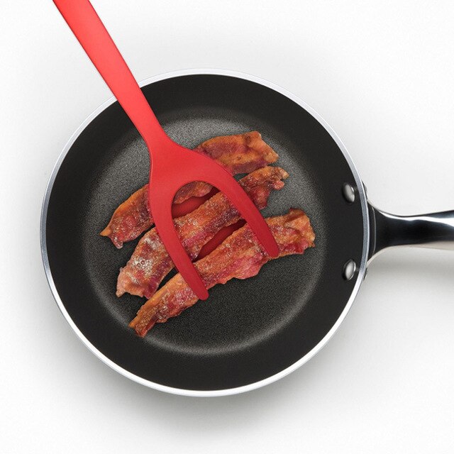 2 in 1 Silicone Spatula Egg Turners Grip Flip Heat-Resistant Non-Stick Spatula Toast Fried Egg Clip Kitchen Tools Accessories
