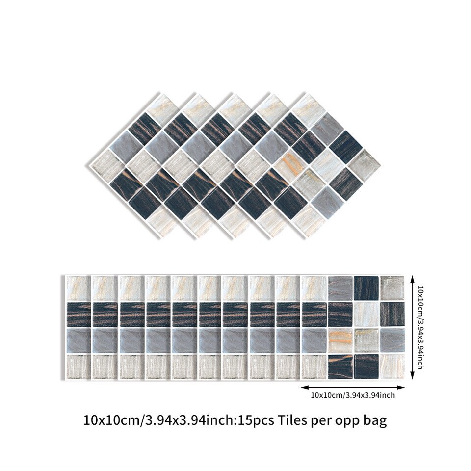 10*10cm*15 stk mosaik vægklistermærker dekorativ krystalfilm badeværelse køkken oliefast selvklæbende vinyl tapet hjem: Sj -11