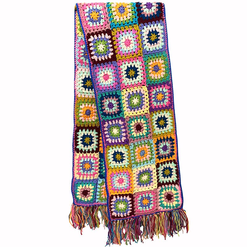 Håndlavede tørklæder kvinder kvast tørklæde wraps 200*27cm store hæklede blomstertørklæder efterår vinter håndlavede juletørklæder: Multi