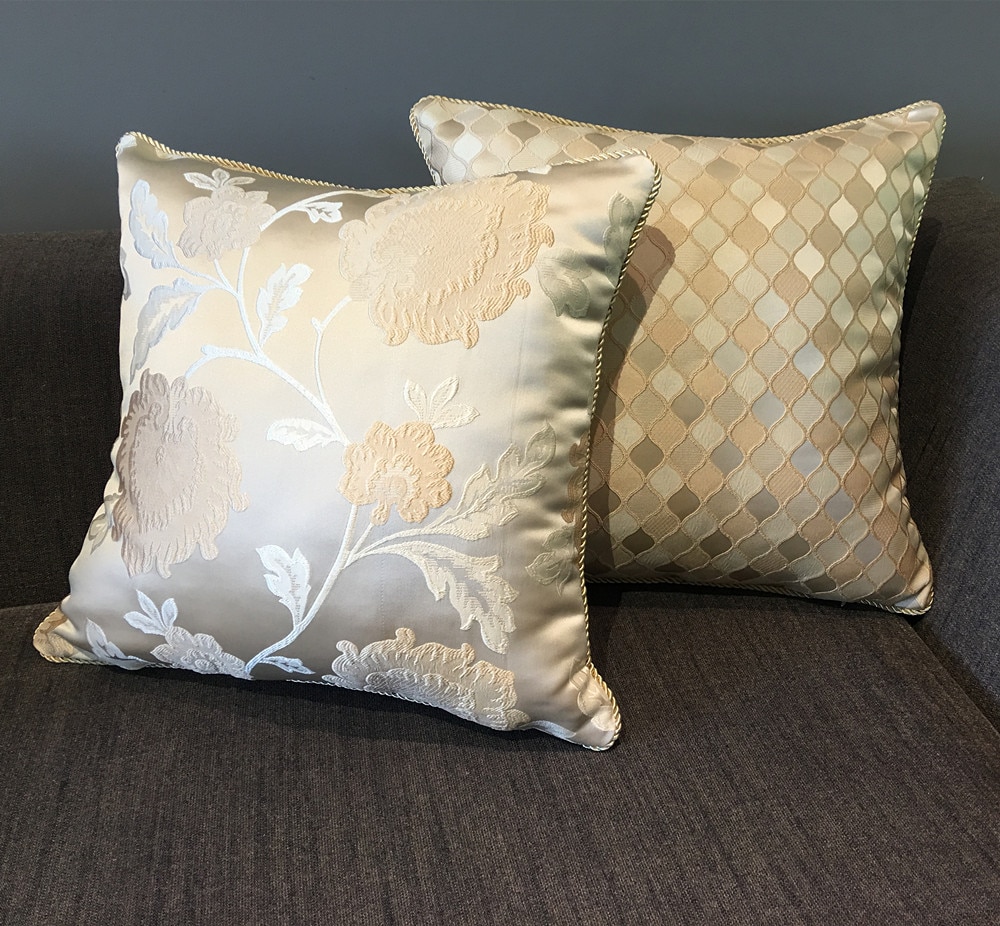 Moderne geweven polyester jacquard kussenhoes decoratieve kussensloop ivoor bloemen ruit 45 x 45 cm vierkant verkoop per stuk