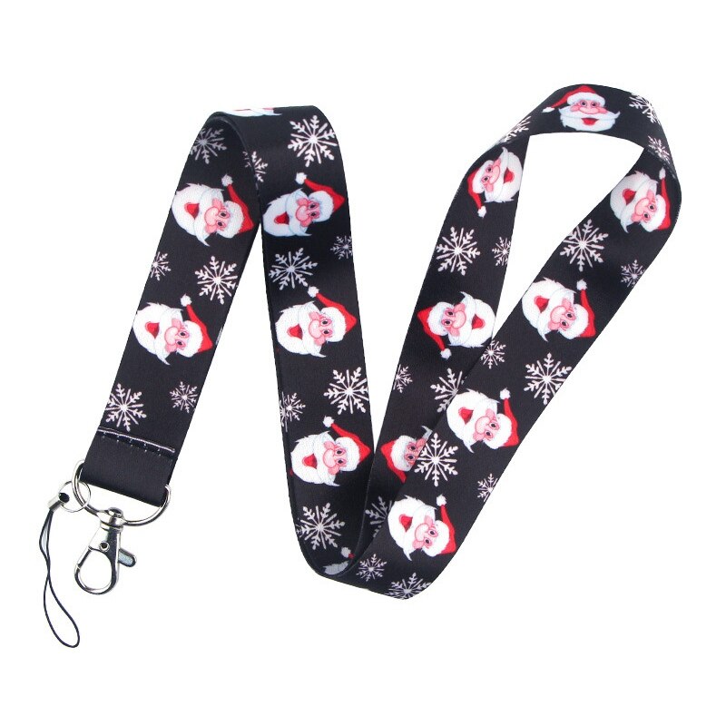 Llavero con cordón de Papá Noel para Navidad, insignia para tarjeta de identificación, funda para teléfono móvil, Antipérdida, correas para colgar en el cuello, cordones de memoria Flash USB: Black