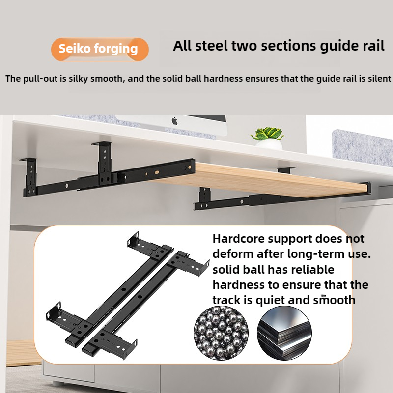 Pöydän alle tarkoitettu näppäimistöalusta, liukukisko, laatikko korkeussäädettävillä pöytälisävarusteilla, sisäänvedettävä hiiren jalusta tietokonetyöasemaan